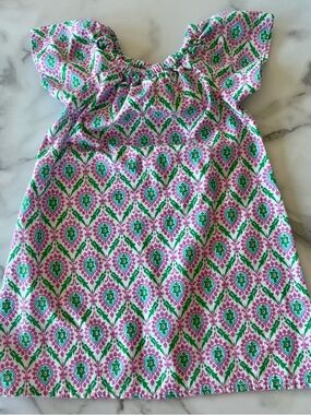 Girls Pink & Green Patterned Casual Dress